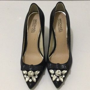 Michael Kors black sequin with rhinestones stiletto heels new size7M